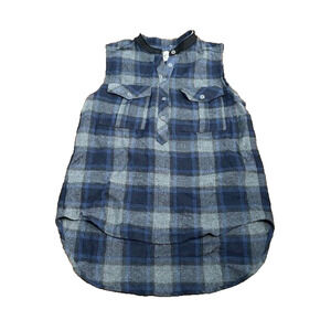 SEA New York Womens Shirt Plaid Button Down Sleeveless Wool Blend Blue Size 2